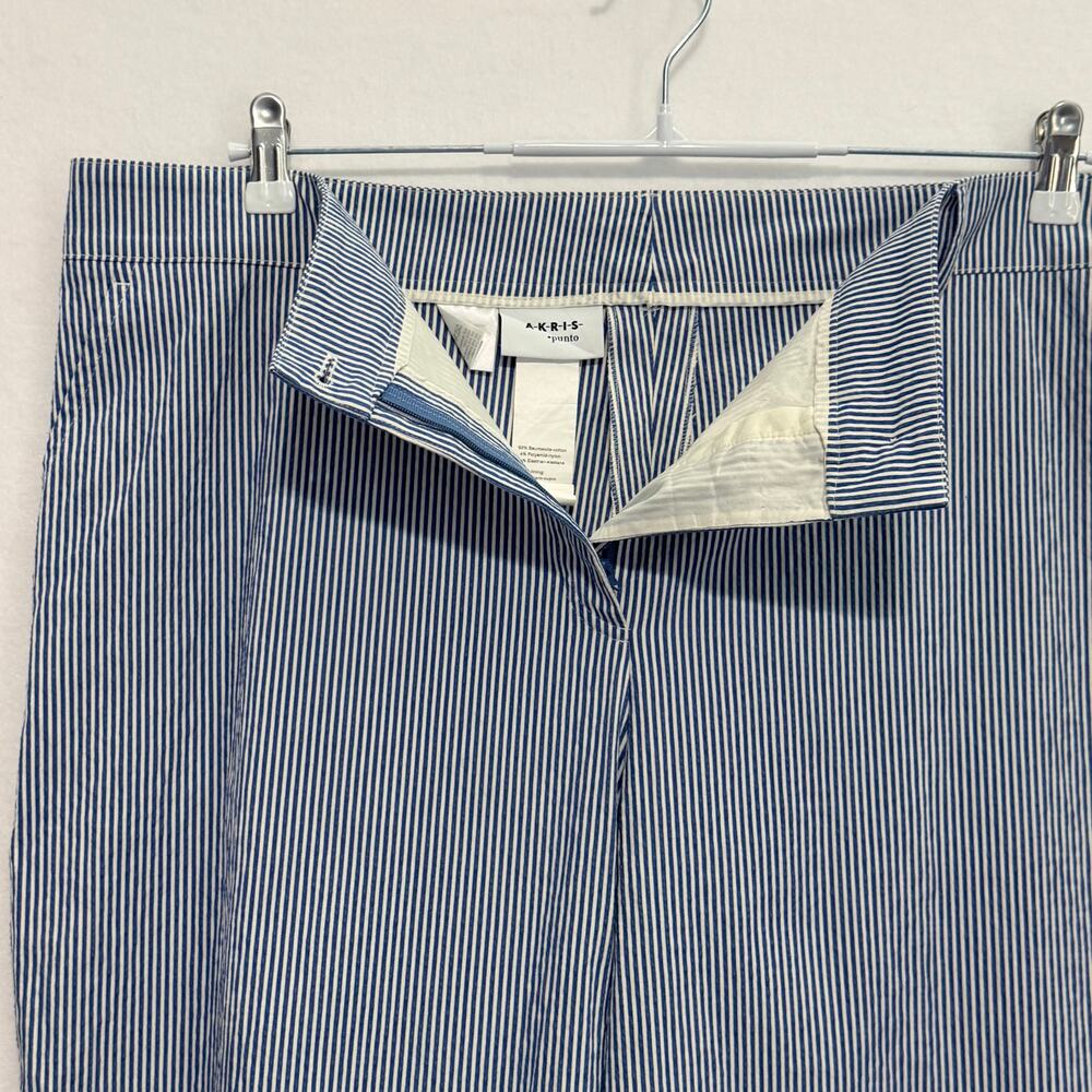 Akris Punto Cropped Seersucker Stretch Pants Blue White Striped Womens PLUS 18 - Picture 7 of 10